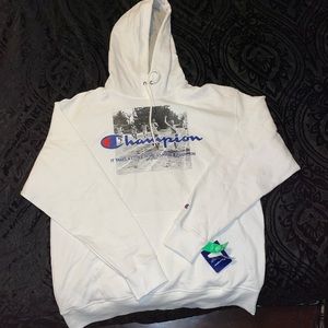 (XL) White Champion Powerblend Fleece Hoodie